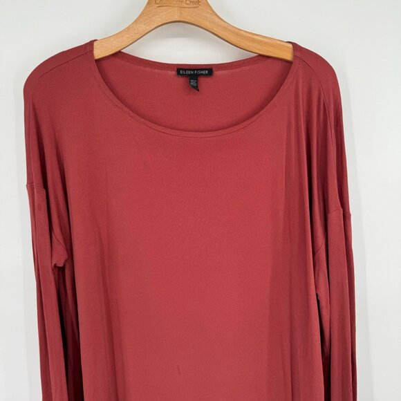 Eileen Fisher Women's Long Sleeve Tunic Top Size Medium Silk Blend red - Picture 4 of 9